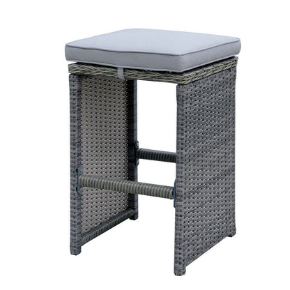 6 Piece Patio Bar Stool In Aluminum Wicker Frame And Padded Fabric Seat, Gray - View 3