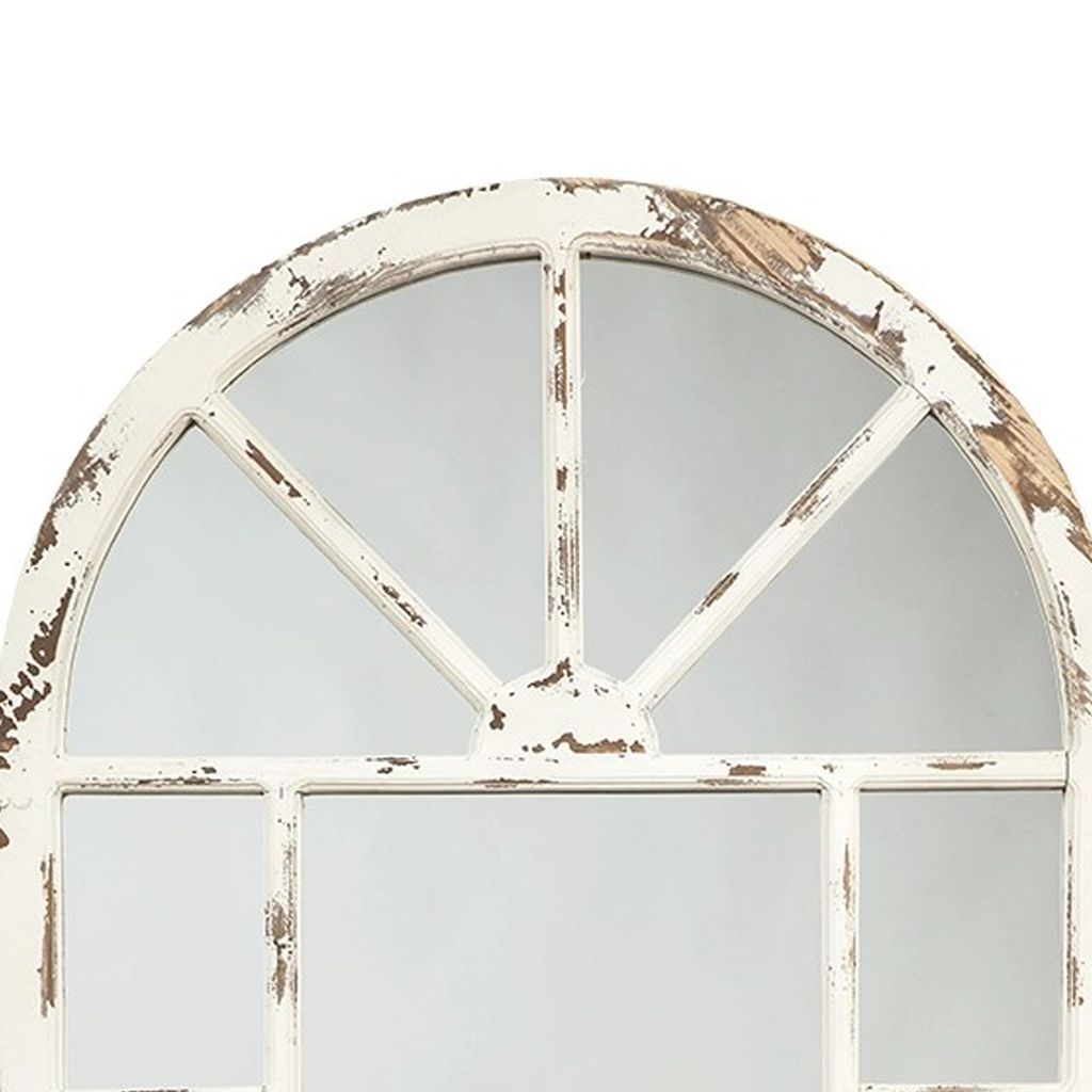 Wooden Window Pane Design Accent Mirror, Antique White - View 3