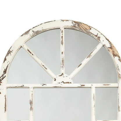Wooden Window Pane Design Accent Mirror, Antique White - View 3
