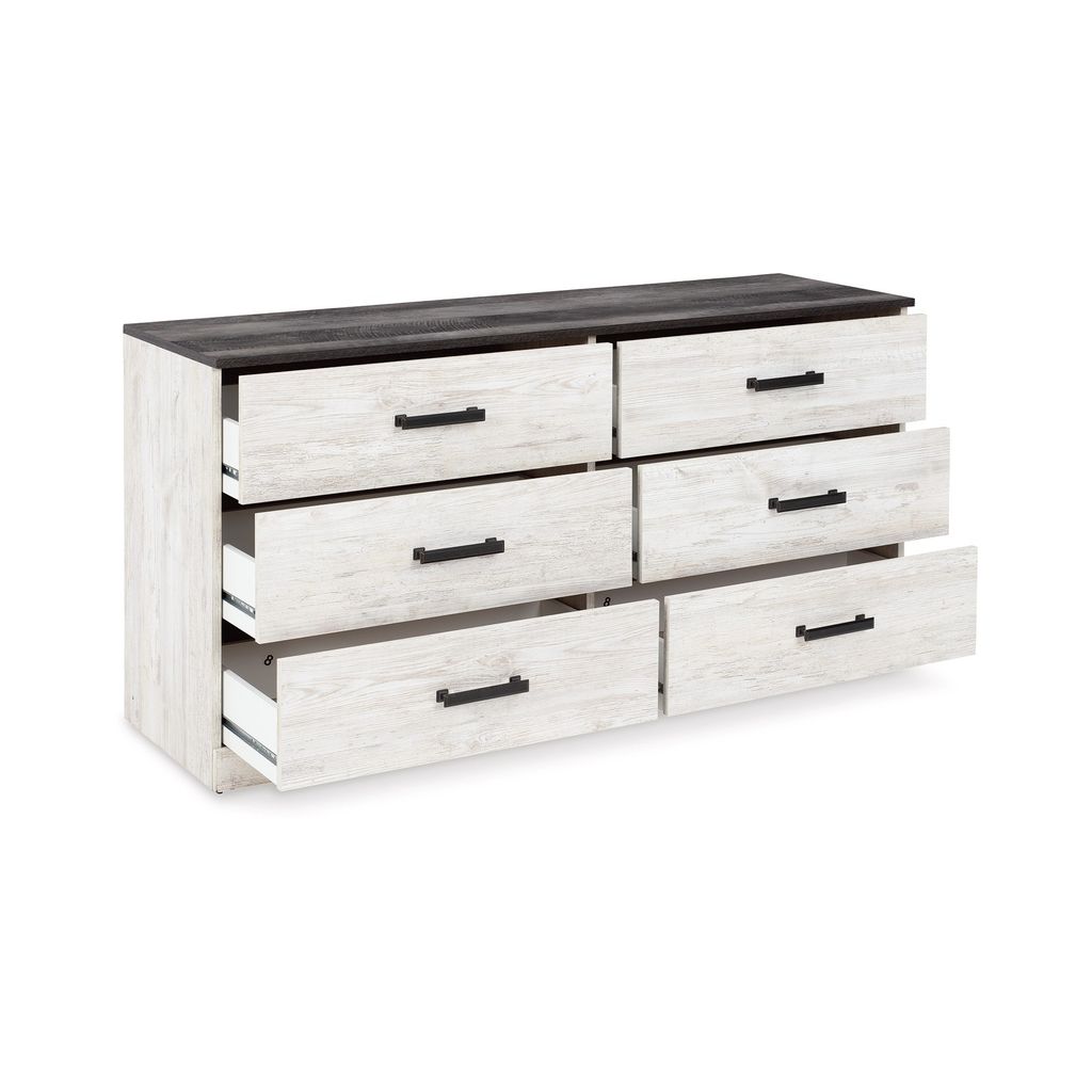 Wisp 59 Inch Wood Dresser, 6 Gliding Drawers, Rustic Crisp White Finish - View 3