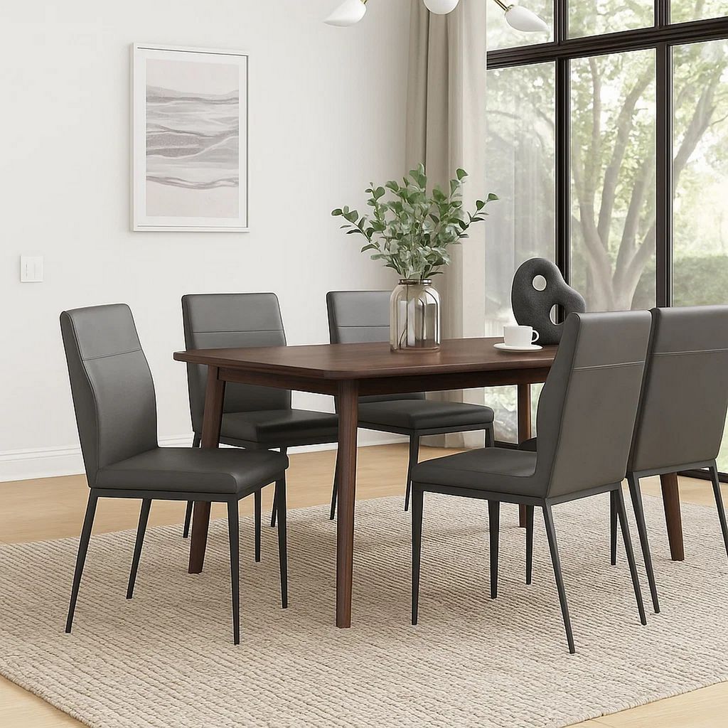 Chair with Faux Leather and Sleek Metal Legs, Gray - View 7
