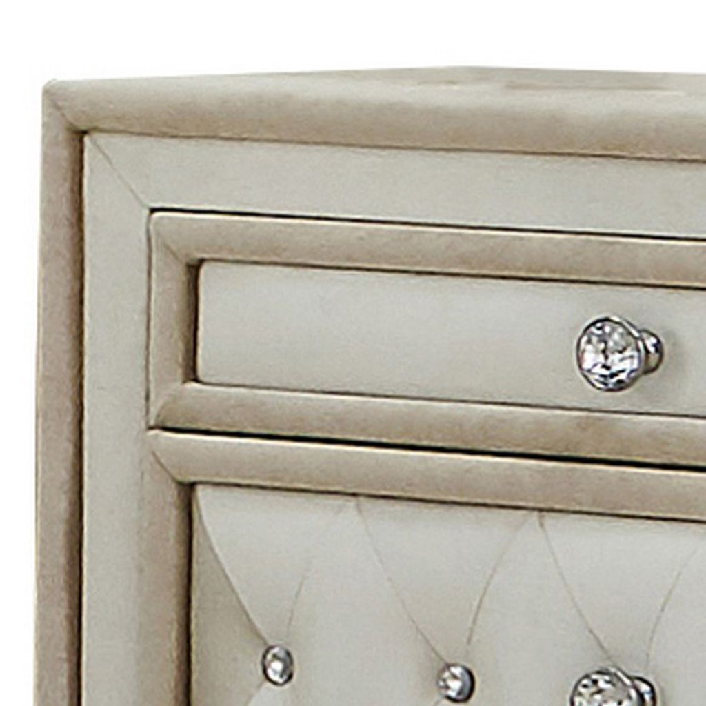 Matt 30 Inch Modern Nightstand, 3 Drawers, Velvet Tufted, Ivory Light Brown - View 2