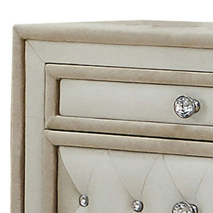 Matt 30 Inch Modern Nightstand, 3 Drawers, Velvet Tufted, Ivory Light Brown - View 2