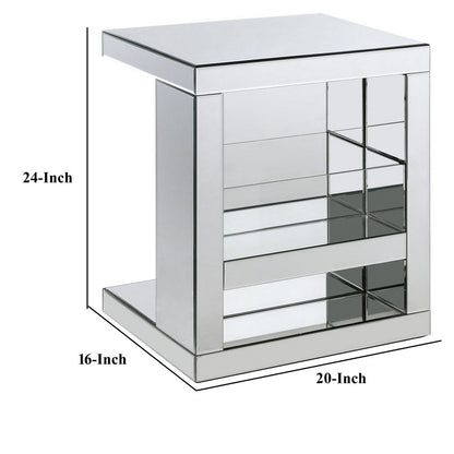 Accent Table with Mirrored Panels and C Shape, Silver - View 6