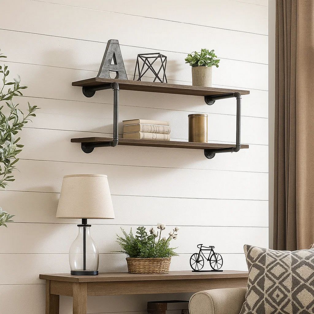 Antique Metal Framed Wall Rack, Brown and Gray - View 7