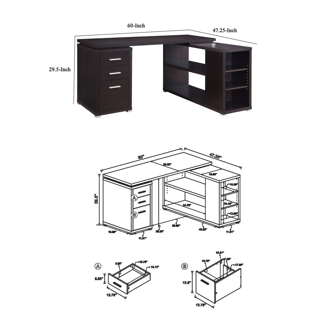 Contemporary Style Wooden Office Desk, Brown - View 6