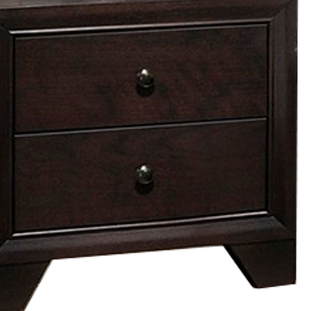 Transitional Wooden Nightstand with Two Spacious Drawers, Brown - View 4