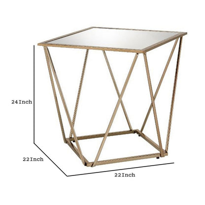 End Table with Mirror Top and Open Geometric Base, Champagne Gold - View 6