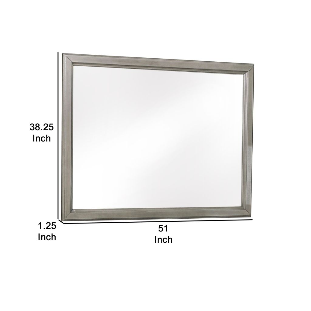Wooden Square Mirror with Molded Details and Dual Texture, Gray - View 4