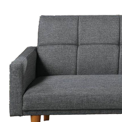 Fabric Adjustable Sofa with Square Tufted Back, Light Gray - View 2