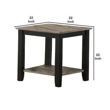 Wooden End Table with One Open Shelf, Black and Gray - View 6