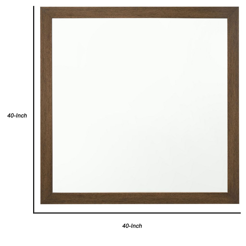 Transitional Style Wooden Frame Mirror with Grain Details, Brown - View 4