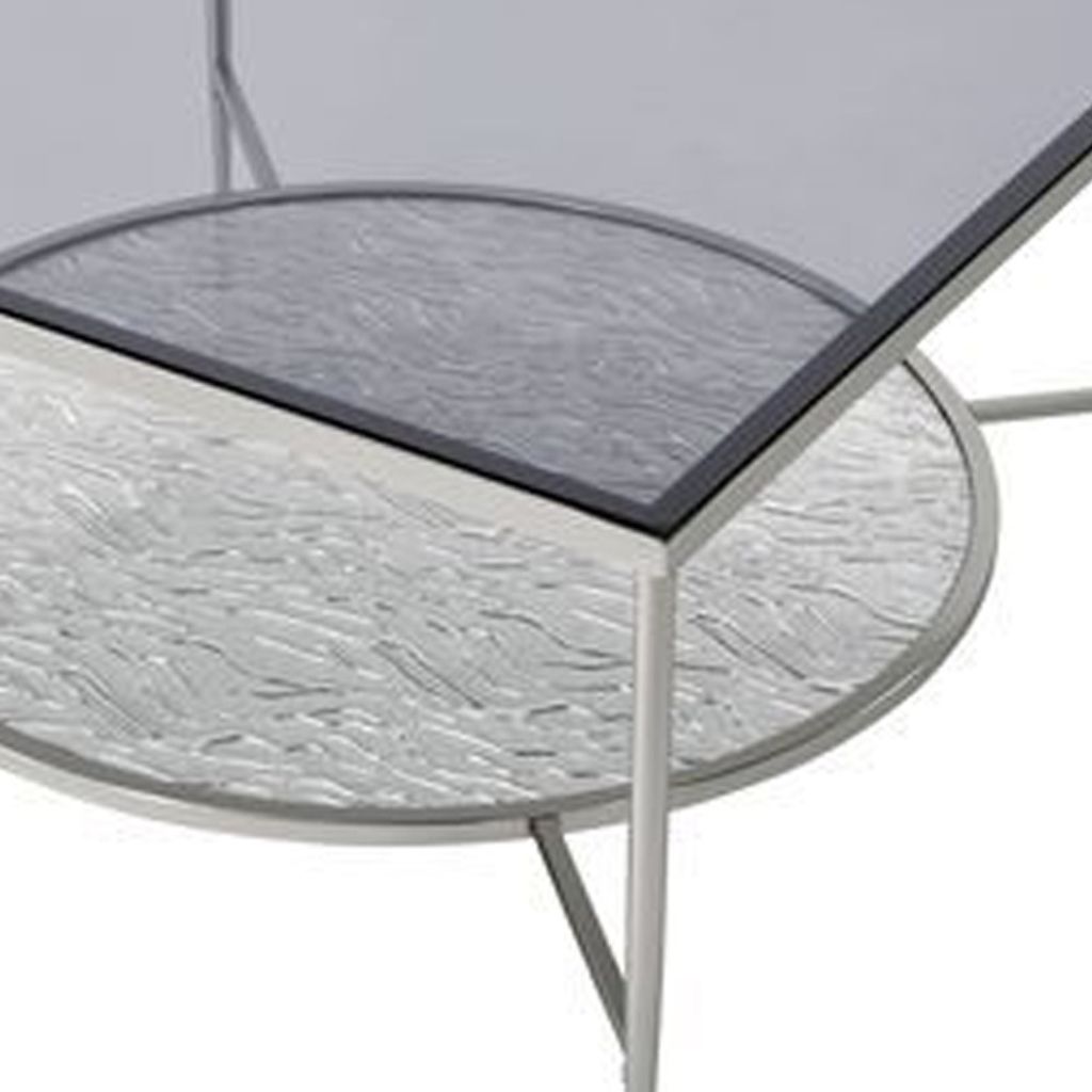 Coffee Table with Textured Round Shelf, Silver - View 5