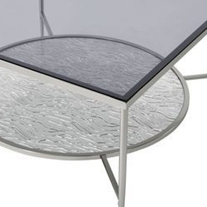 Coffee Table with Textured Round Shelf, Silver - View 5