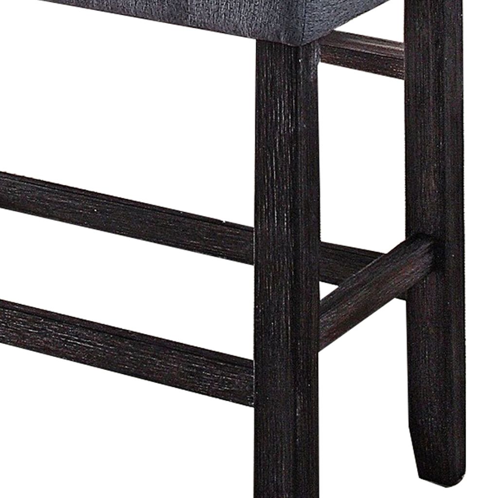 Rectangular Fabric Counter Height Bench with Padded Seat, Brown and Blue - View 4