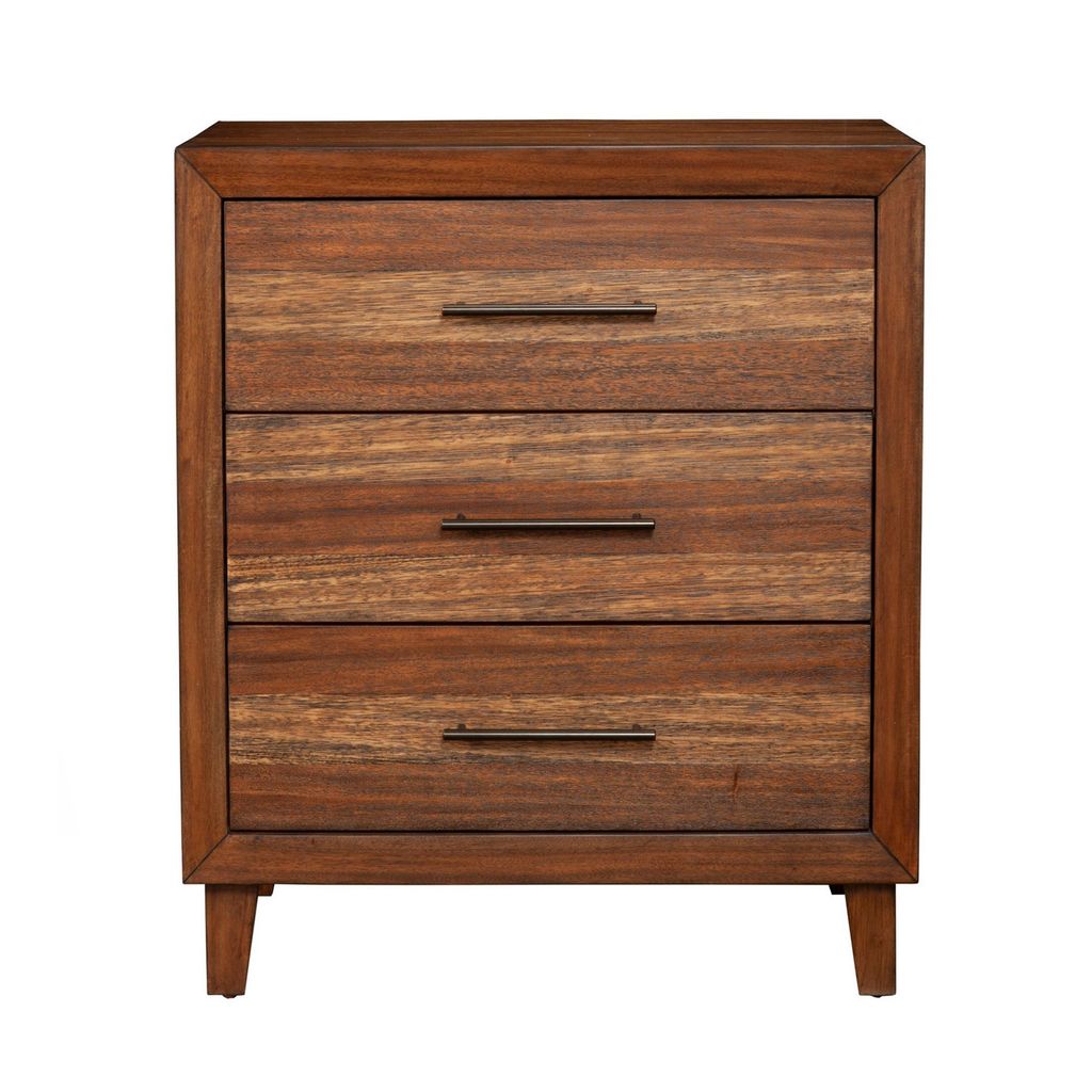 Paul 35 Inch Small Dresser Chest, 3 Drawers, Metal Bar Handles, Warm Brown