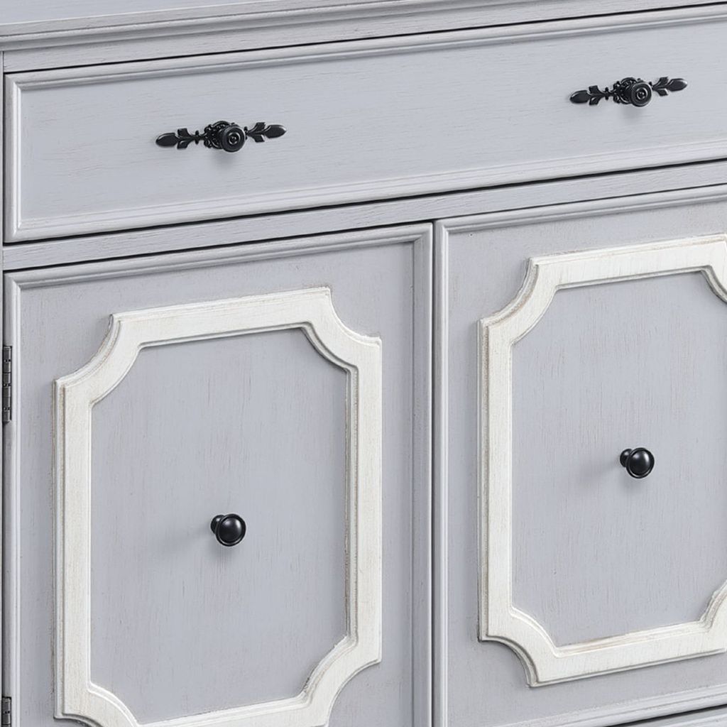 MDF Cabinet with Double Door Storage and Bun Feet, White - View 5