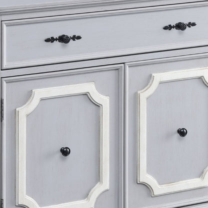 MDF Cabinet with Double Door Storage and Bun Feet, White - View 5