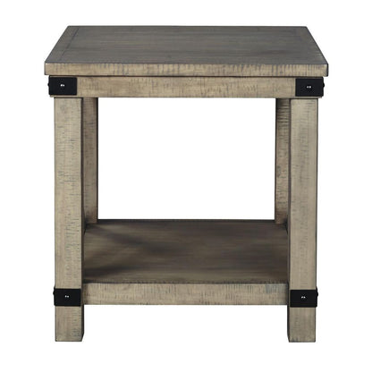 Farmhouse Style End Table with X Shaped Sides and Open Bottom Shelf, Gray - View 2