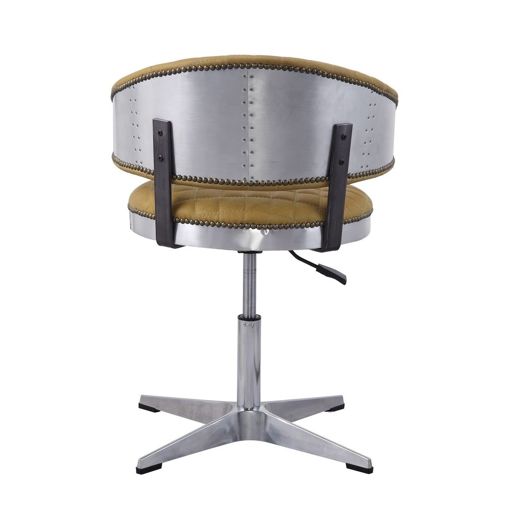 Swivel Leatherette Chair with Curved Back and Metal Star Base, Yellow - View 4