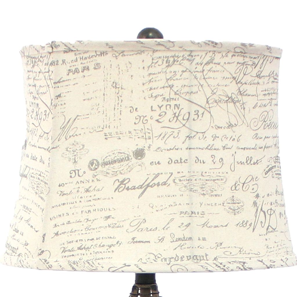 Metal Pyramid Base Table Lamp Set of 2 with Wire Design and Scripted Shade, Gray - View 4
