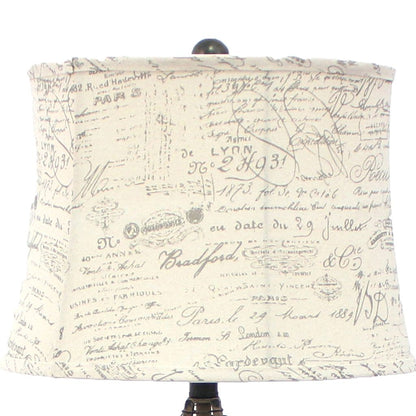 Metal Pyramid Base Table Lamp Set of 2 with Wire Design and Scripted Shade, Gray - View 4