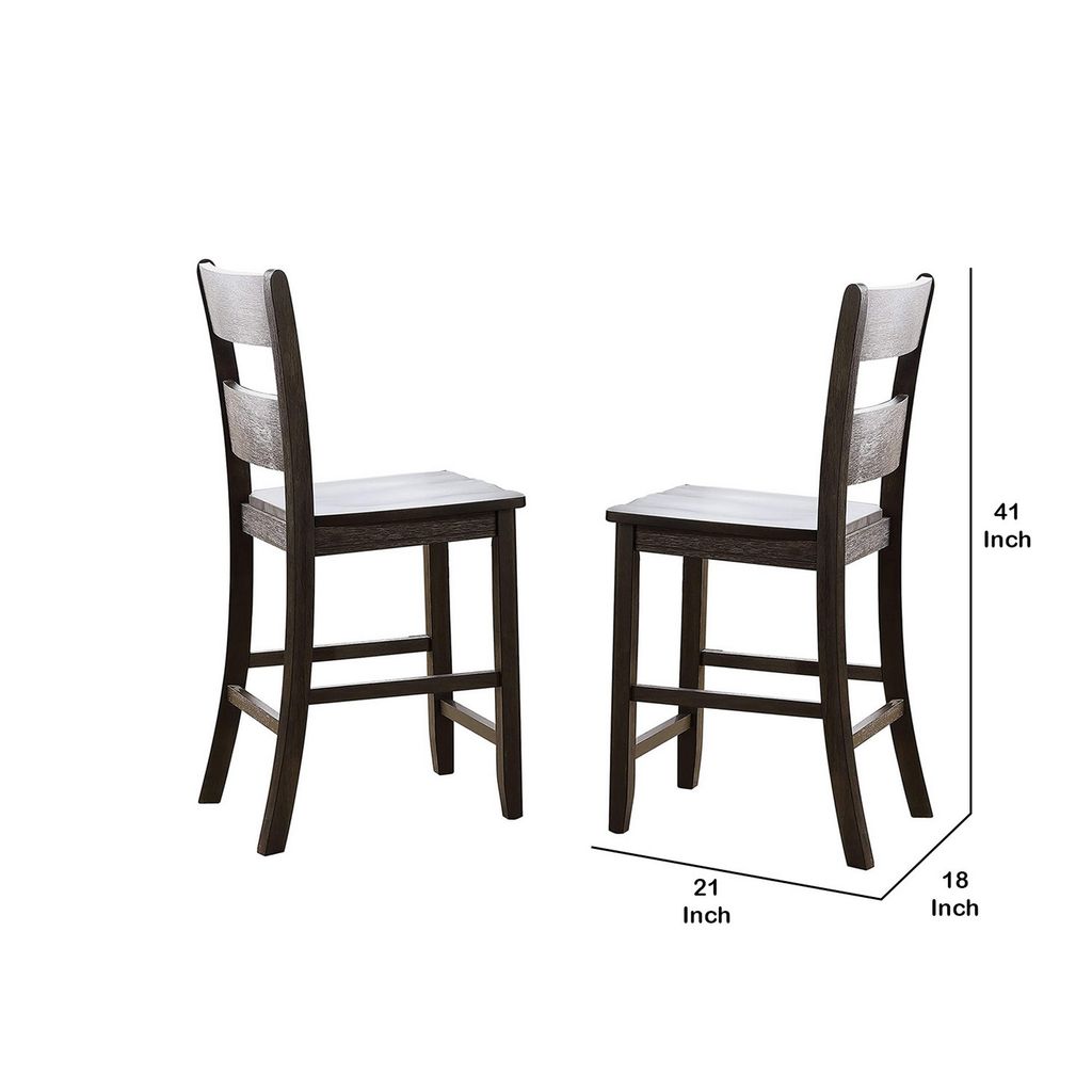 Wooden Counter Height Side Chair with Ladder Backrest, Set of 2, Dark Brown - View 6