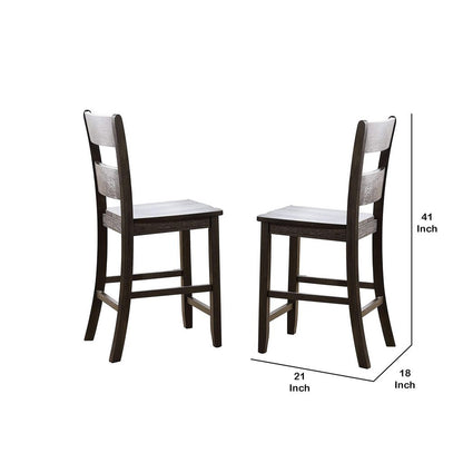 Wooden Counter Height Side Chair with Ladder Backrest, Set of 2, Dark Brown - View 6