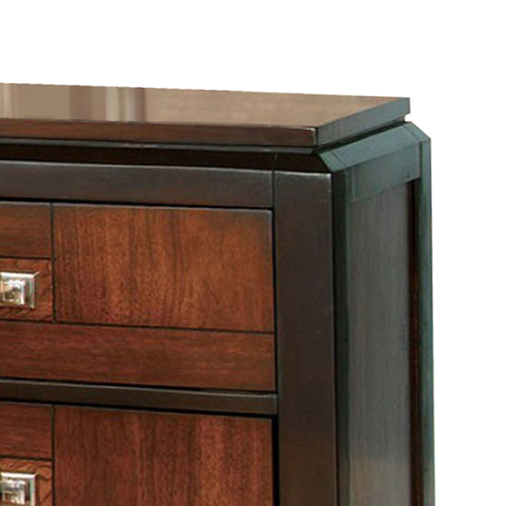 28 Inch Handcrafted Bedside Nightstand, 2 Drawers, Sleek Wood Pattern, Square Knobs, Walnut Brown - View 4
