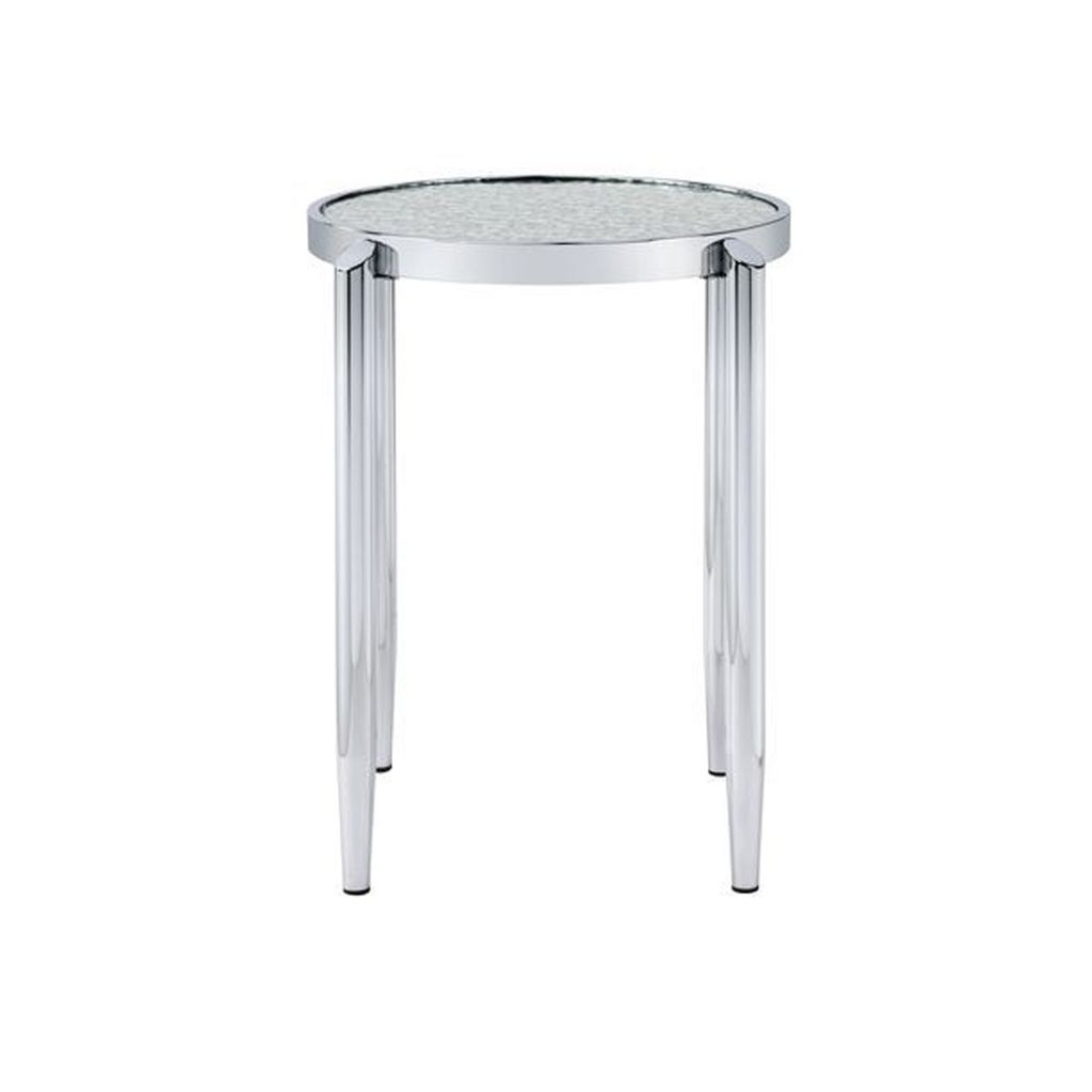 End Table with Tubular Rounded Legs and Frosted Glass Top, Silver