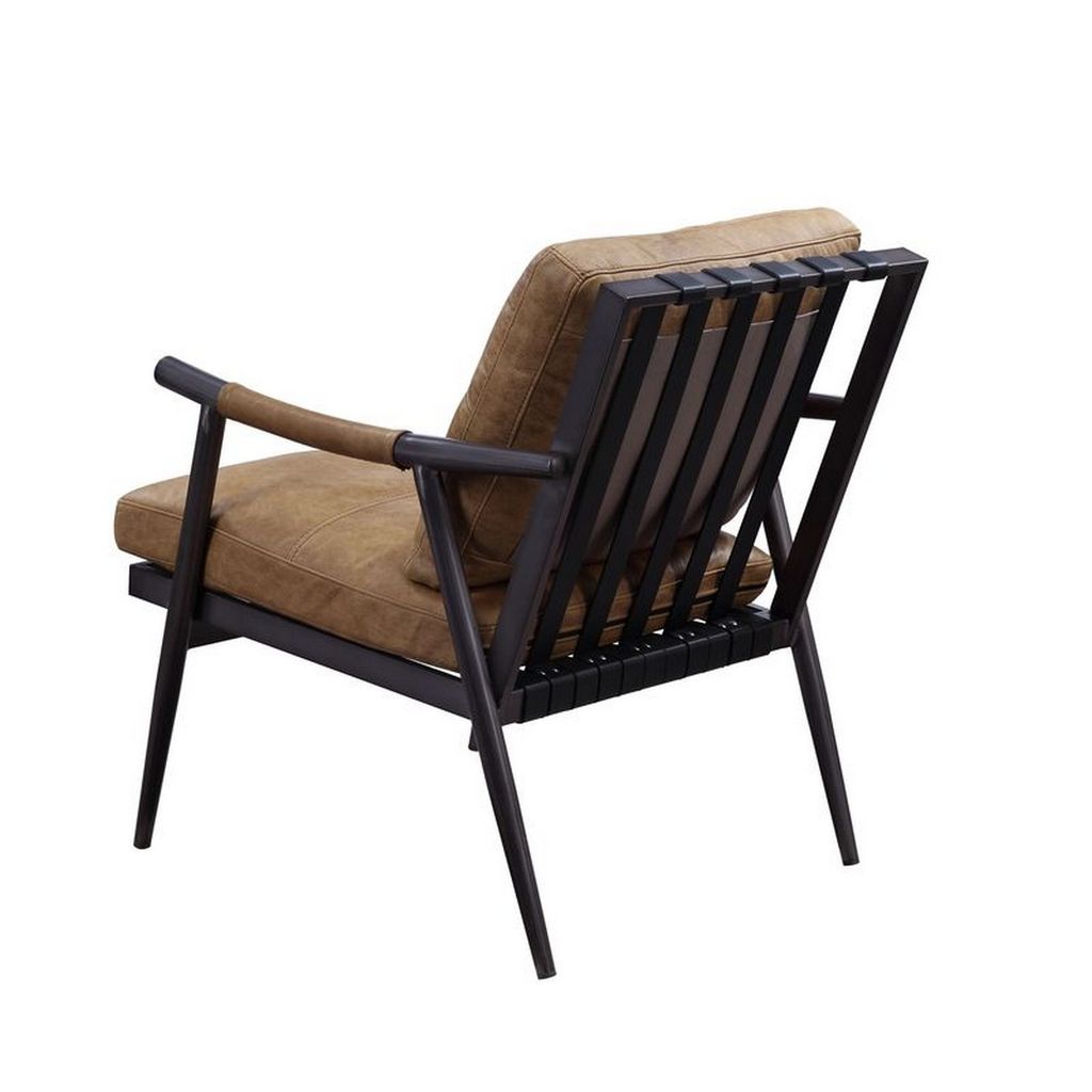 Accent Chair with Leatherette Seat and Tubular Frame, Brown - View 5