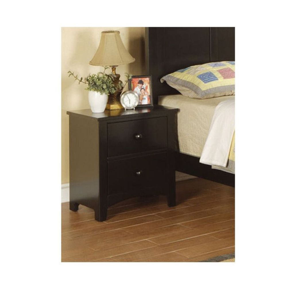 Pine Wood Night Stand With 2 Drawers, Black - View 2