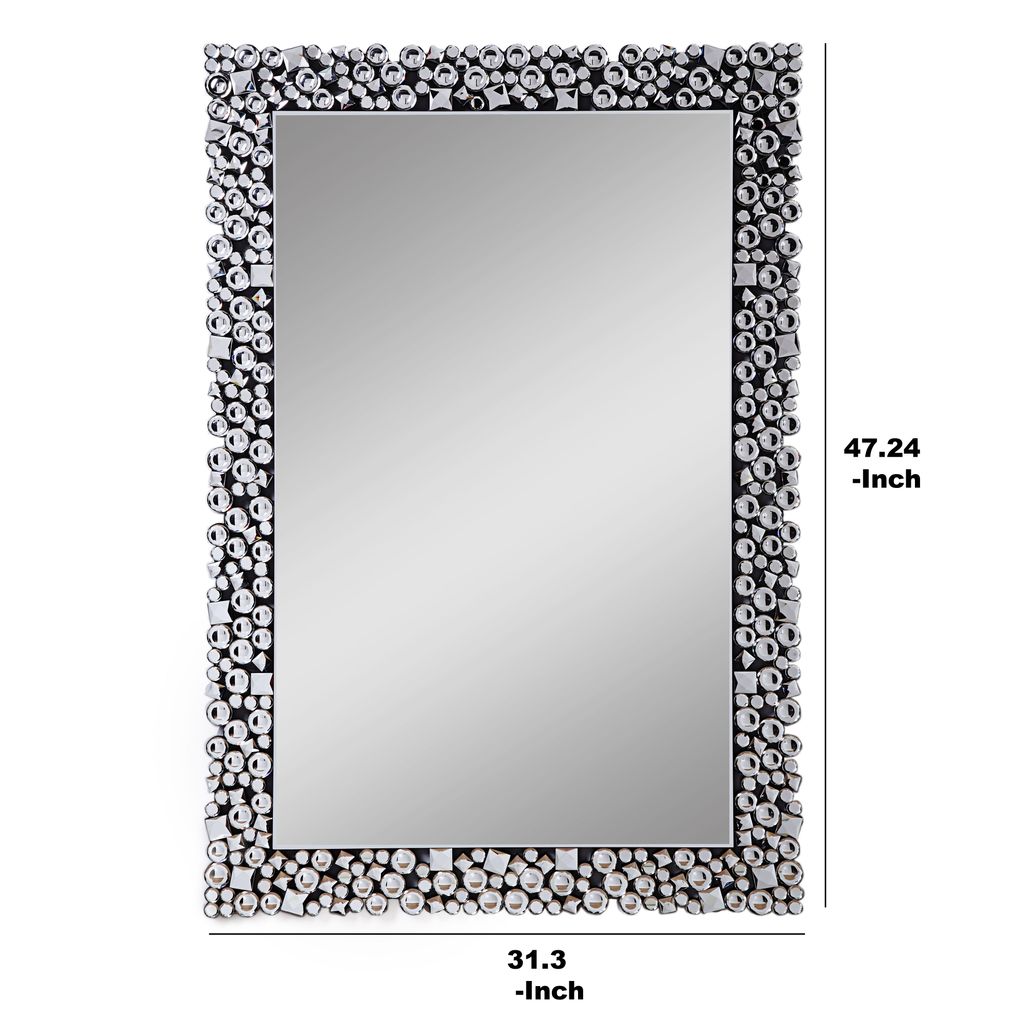 Wooden Backing Wall Decor with Faux Crystals Inlaid Border, Black and Clear - View 5