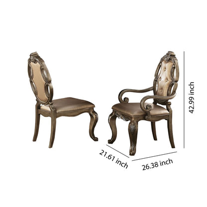 26 Inch Dining Chair, Faux Leather, Set of 2, Champagne Gold - View 5