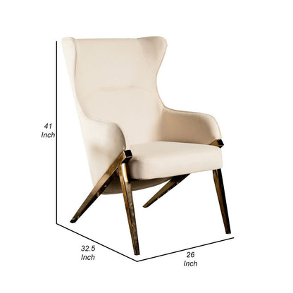 Arlo 33 Inch Accent Chair, Contoured Wingback, Beige Vegan Leather - View 6