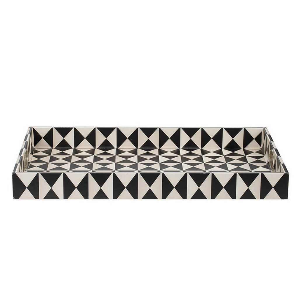 25 Inch Decorative, Black White Wood Trays, Art Deco Geometric, Set of 2 - View 2