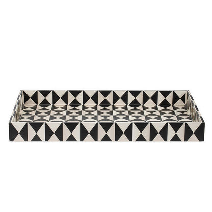 25 Inch Decorative, Black White Wood Trays, Art Deco Geometric, Set of 2 - View 2