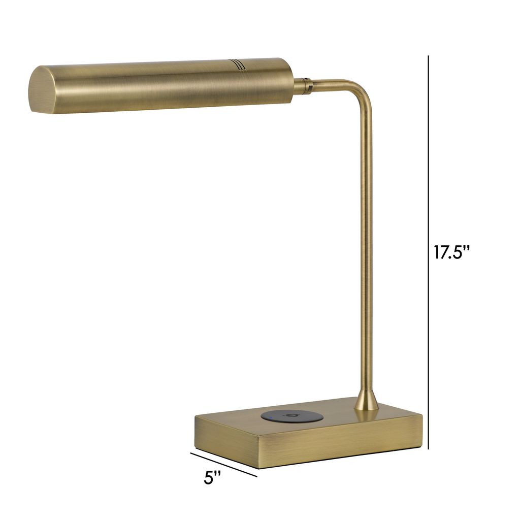 Dyna 18 Inch Integrated LED Desk Lamp, Wireless USB Port, Antique Brass - View 5