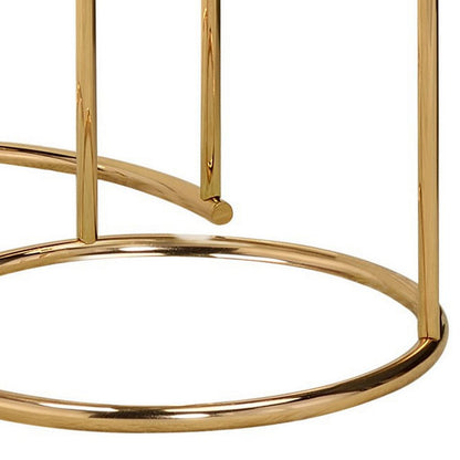 23 Inch Round Nesting Tables, Glass, Metal Base, Set of 2, Gold, Clear - View 4
