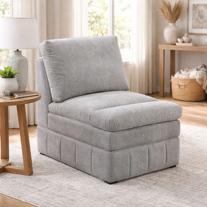 Luna 35 Inch Modular Armless Chair, Three Layer Plush Cushioned Seat, Gray - View 7