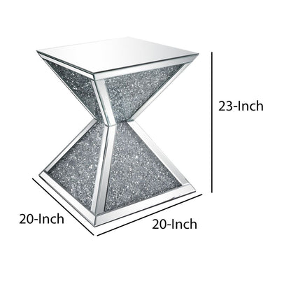 Sparkling End Table with Faux Diamonds Inlay , Silver and Clear - View 6