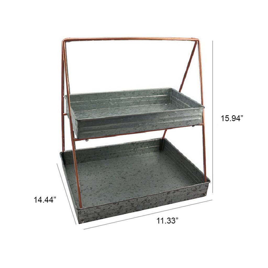 Galvanized Metal 2 Tiered Rectangular Serving Tray, Gray - View 6