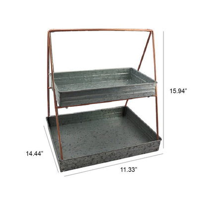 Galvanized Metal 2 Tiered Rectangular Serving Tray, Gray - View 6