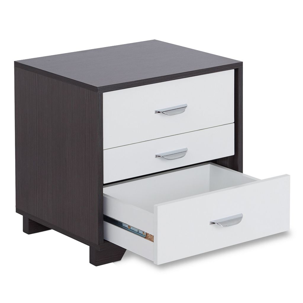 Classic 3 Drawers Wood Nightstand By Eloy, White & Black - View 4