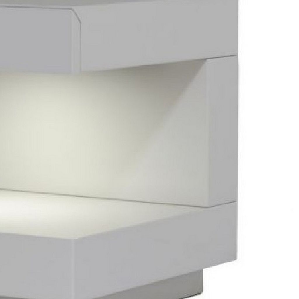 Contemporary Squared C Shaped Wooden Nightstand with LED Light, Gray - View 4