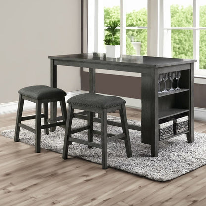 Wooden Counter Height Table with Three Storage Shelves, Gray - View 7
