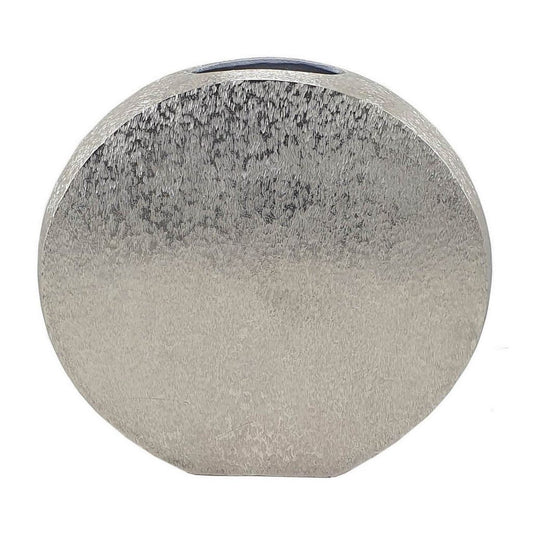 15 Inch Modern Decorative Vase, Round, Silver Finished Aluminum Frame