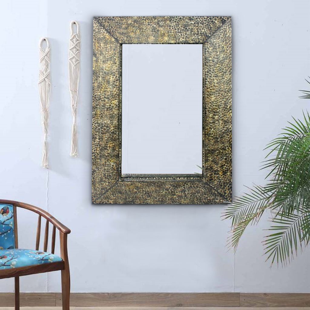 Rectangular Wall Mirror with Gravel Mosaic Border, Brown - View 7