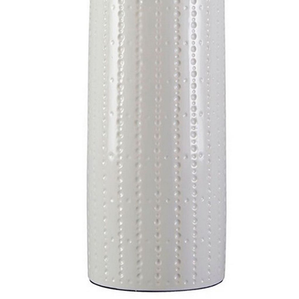 Carved Ceramic Base Table Lamp with Drum Shade, Set of 2, White - View 3