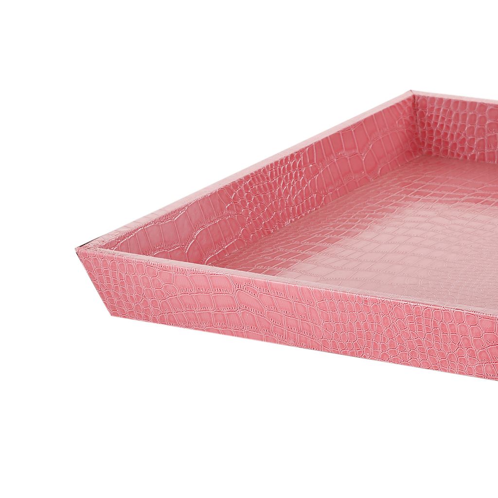 Wood and Leatherette Decorative Serving Tray with Raised Sides, Pink - View 2